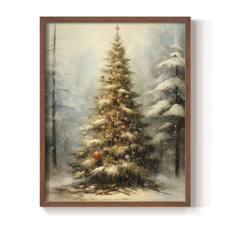 «Christmas Holiday Art», reproduction encadrée en bois massif, Noyer
