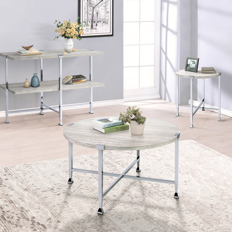 Table basse ronde industrielle en chêne blanc avec style