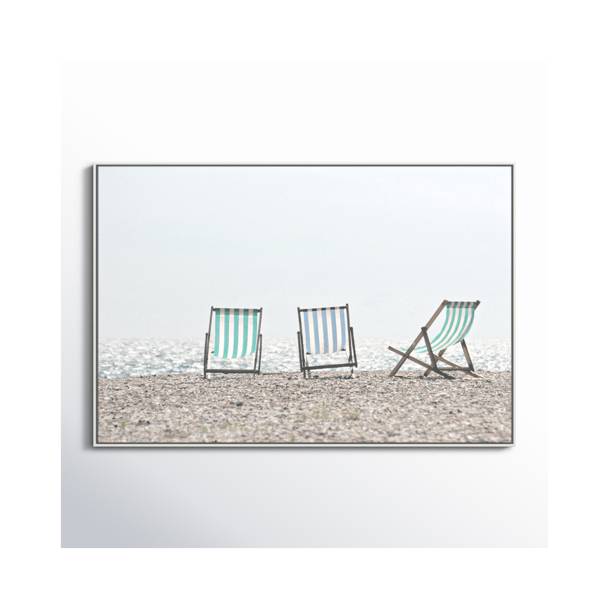 Beach Chairs - Photograph Print, White Framed Canvas, 41.5" H x 61.5" W x 2" D