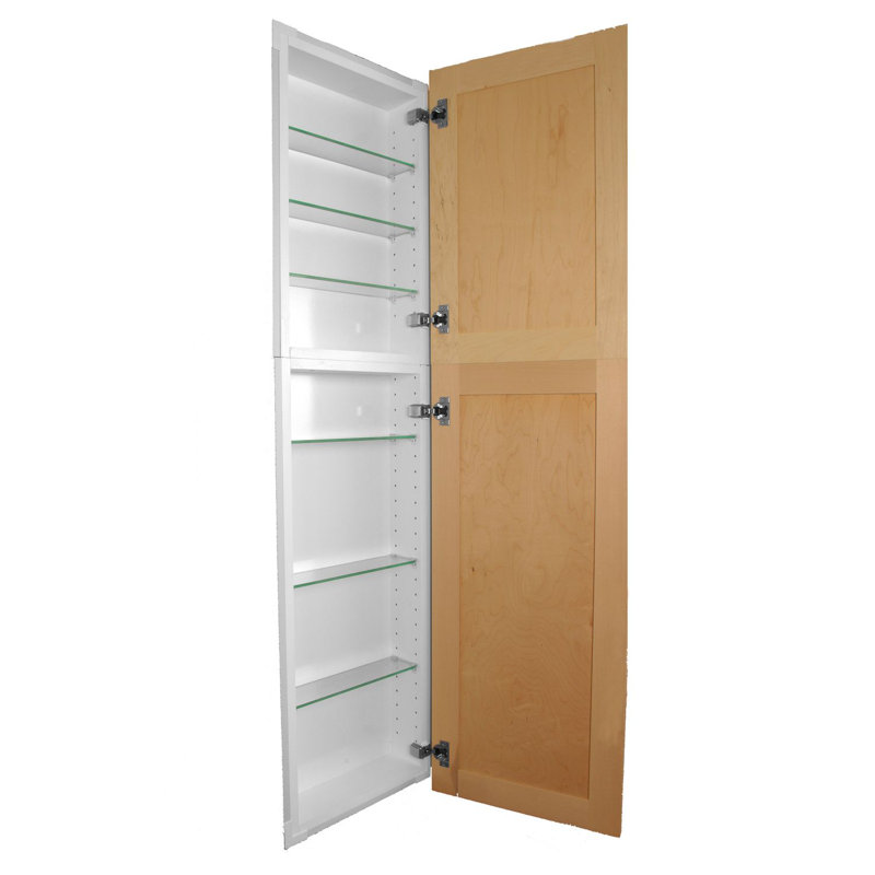 Pharmacie encastrée sans cadre à 2 portes avec tablettes réglables Frontline Shaker, H 44 po x l 14 po x P 3,5 po, Bois brut