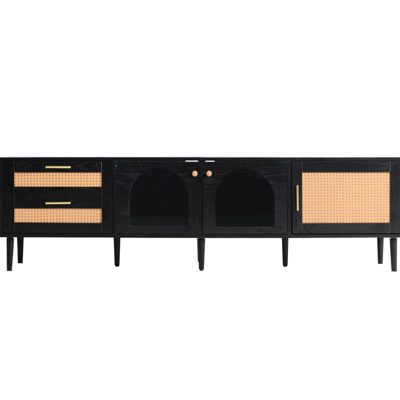 80'' Tv Entertainment Center With Design - Solid Construction Table For Tvs Ample Media Space,, Black
