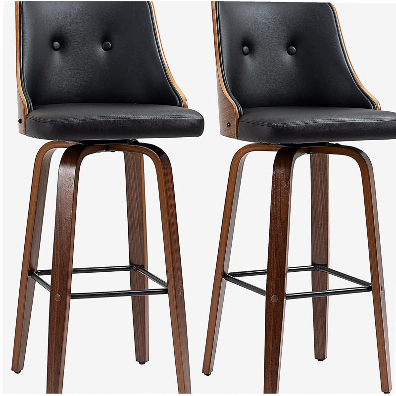 Tabouret de bar rotatif en cuir de polyuréthane avec repose-pieds et dossier moelleux HOMcom, ensemble 2 pièces, noir