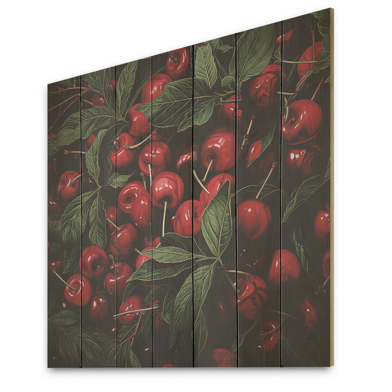Red Cherry Tree Explosion 5 - Cerisier sur bois, H 36 po x l 36 po