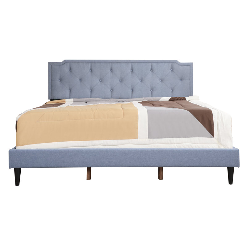 Upholstered Panel Bed, King, Blue