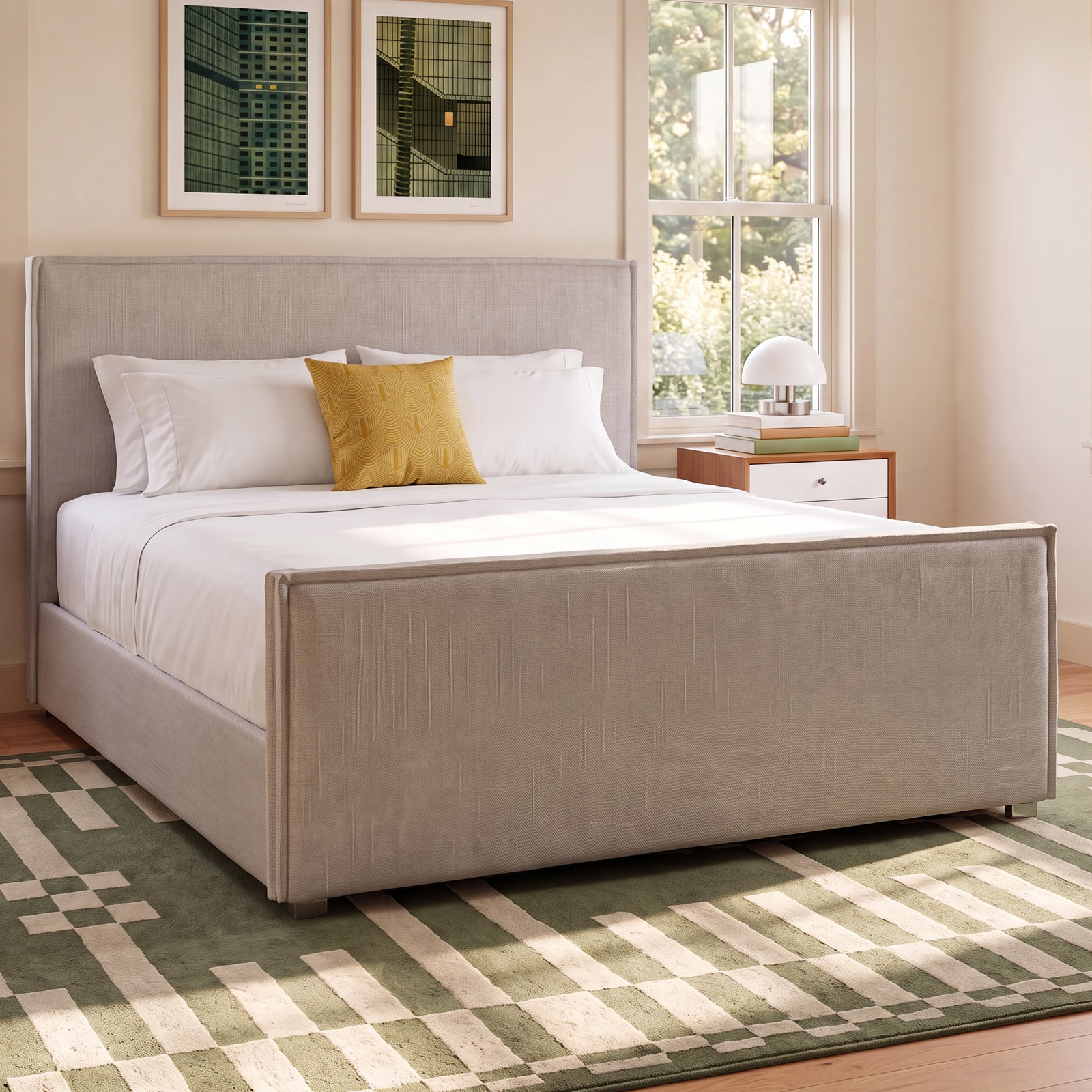 Sawyer Upholstered Bed, King, Lt Grey/Cream B502