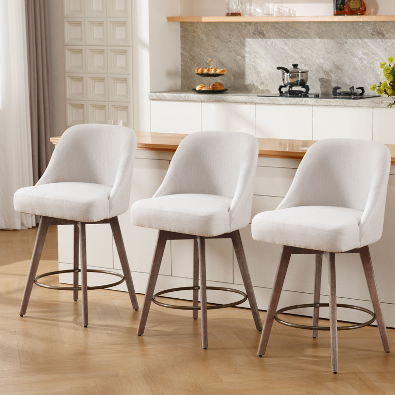Tabouret de comptoir pivotant 26 po Makylia, Lin blanc