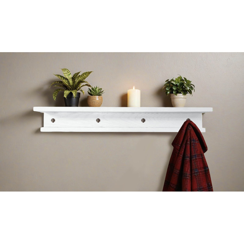 Rayne 3 Piece Oak Shelves With Hooks, 6.75" H x 48" W x 6" D