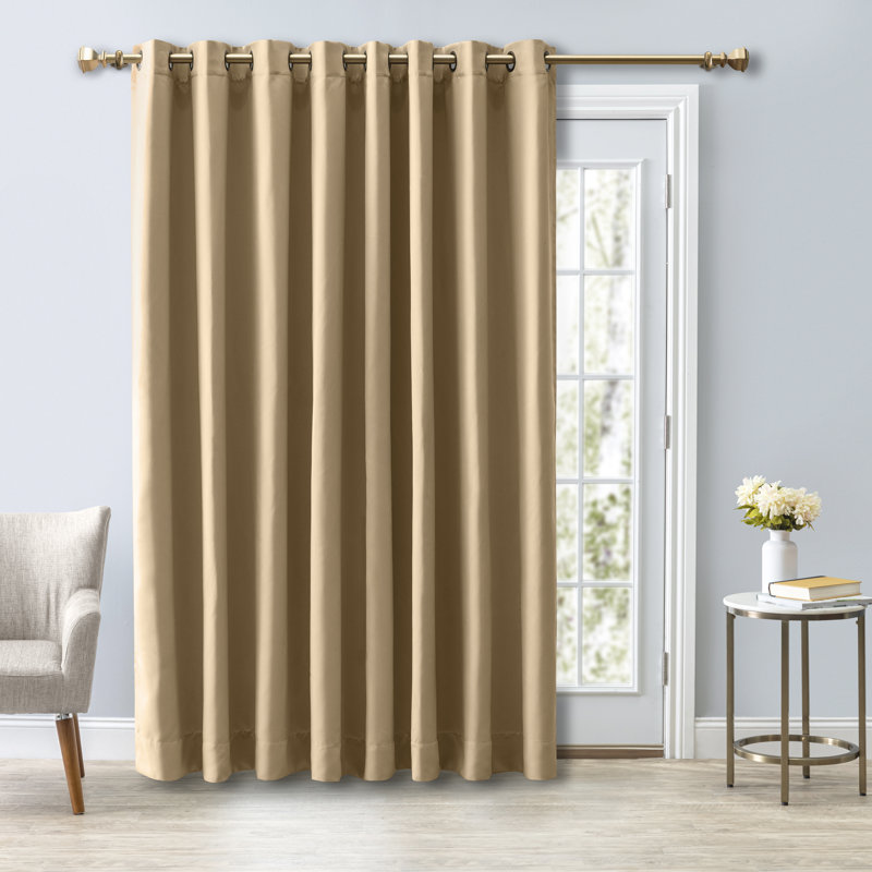 Ardelle Blackout Single Curtain Panel, 112" W x 84" L, Sand with Antique Bronze Grommets