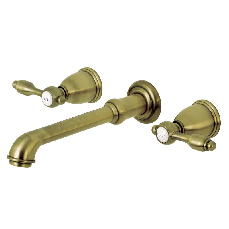 Kingston Brass Tudor Two-Handle 3-Hole Wall Mount Roman Tub Faucet, Vintage Brass