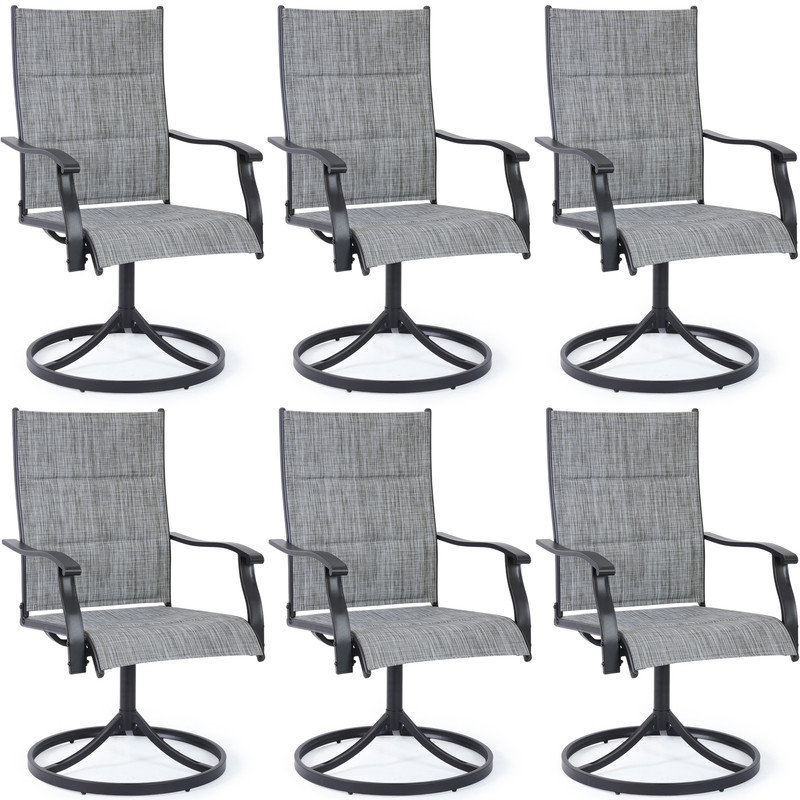 Patio Swivel Chairs Set of 6, Outdoor Dining Chairs High Back, All-Weather Textilene Swivel Rocker Chair for Lawn Porch Garden, Grey