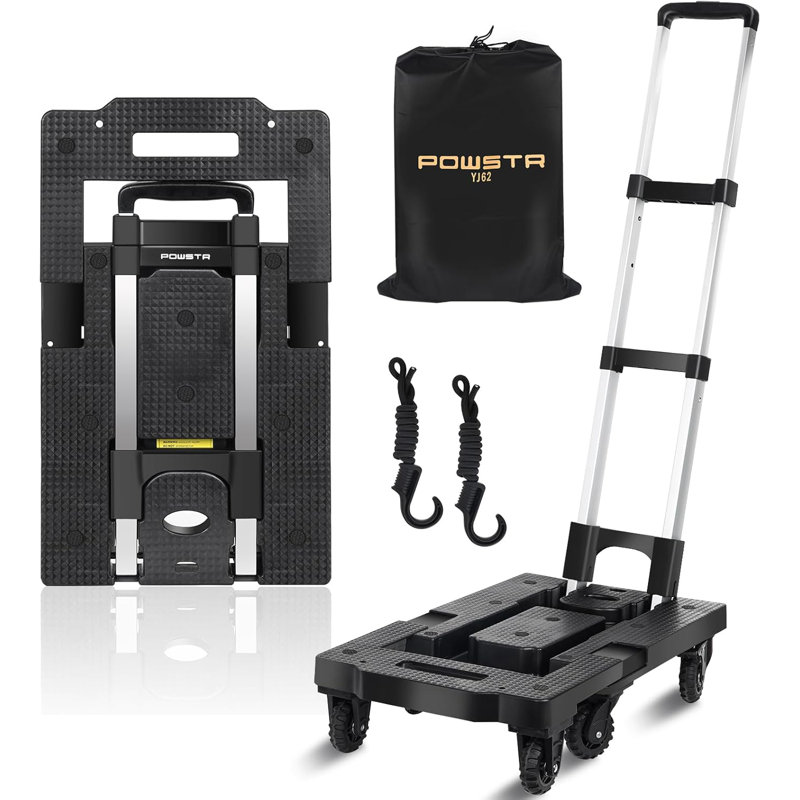 Folding Hand Truck With 7 Wheels, 330 Lb Capacity, Foldable Dolly With Retractable Base