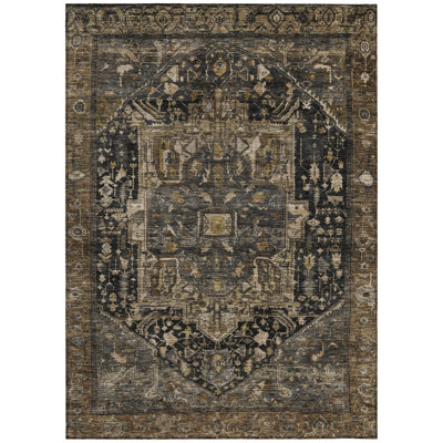 9' X 12' Brown Medallion Washable Indoor Outdoor Area Rug