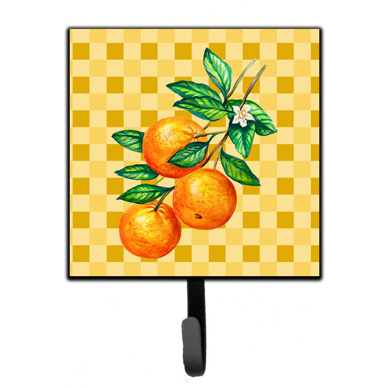 Organisateur de clés murales oranges on branch on basketweave avec crochets clés Uur