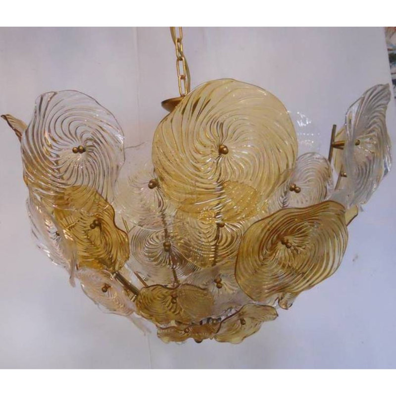 Lustre à disques en spirale Alan Mizrahi, H 30 po x l 42 po x P 42 po, Bronze brillant, Couleurs mélangées
