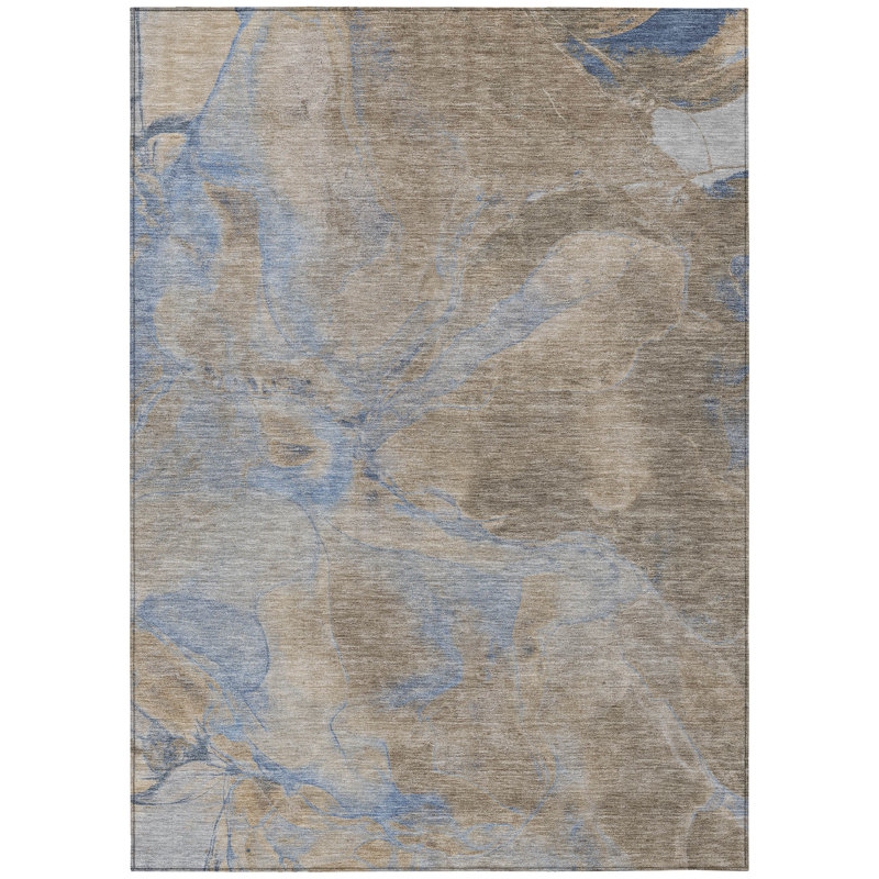Machine Washable Indoor/Outdoor Xhevrie Taupe Rug, Rectangle 3' x 5'