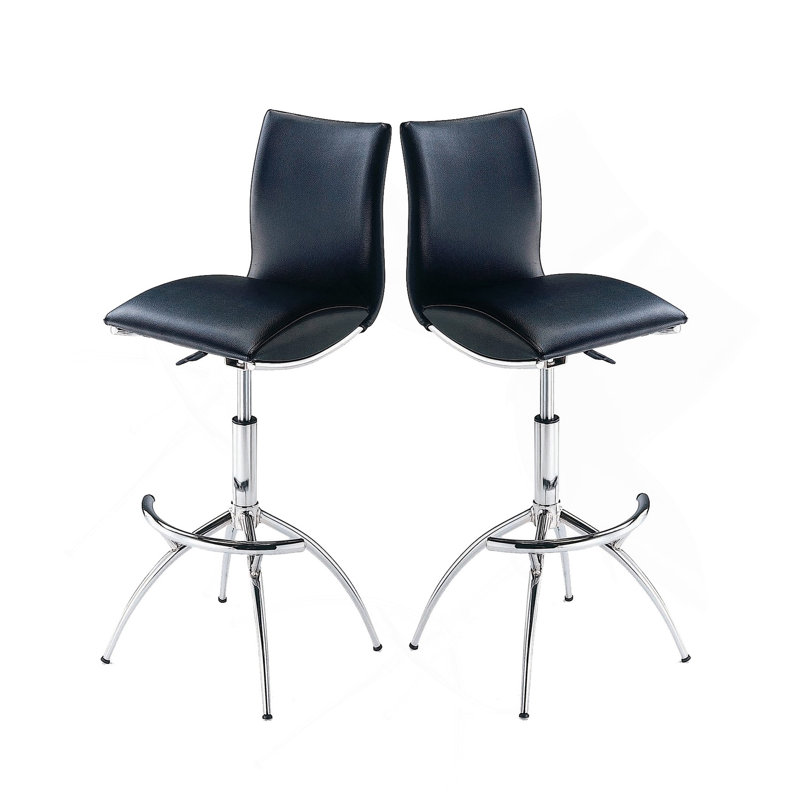 Tabouret de bar moderne en similicuir / hauteur réglable chromé de couleur noire, Noir, noir, noir, noir