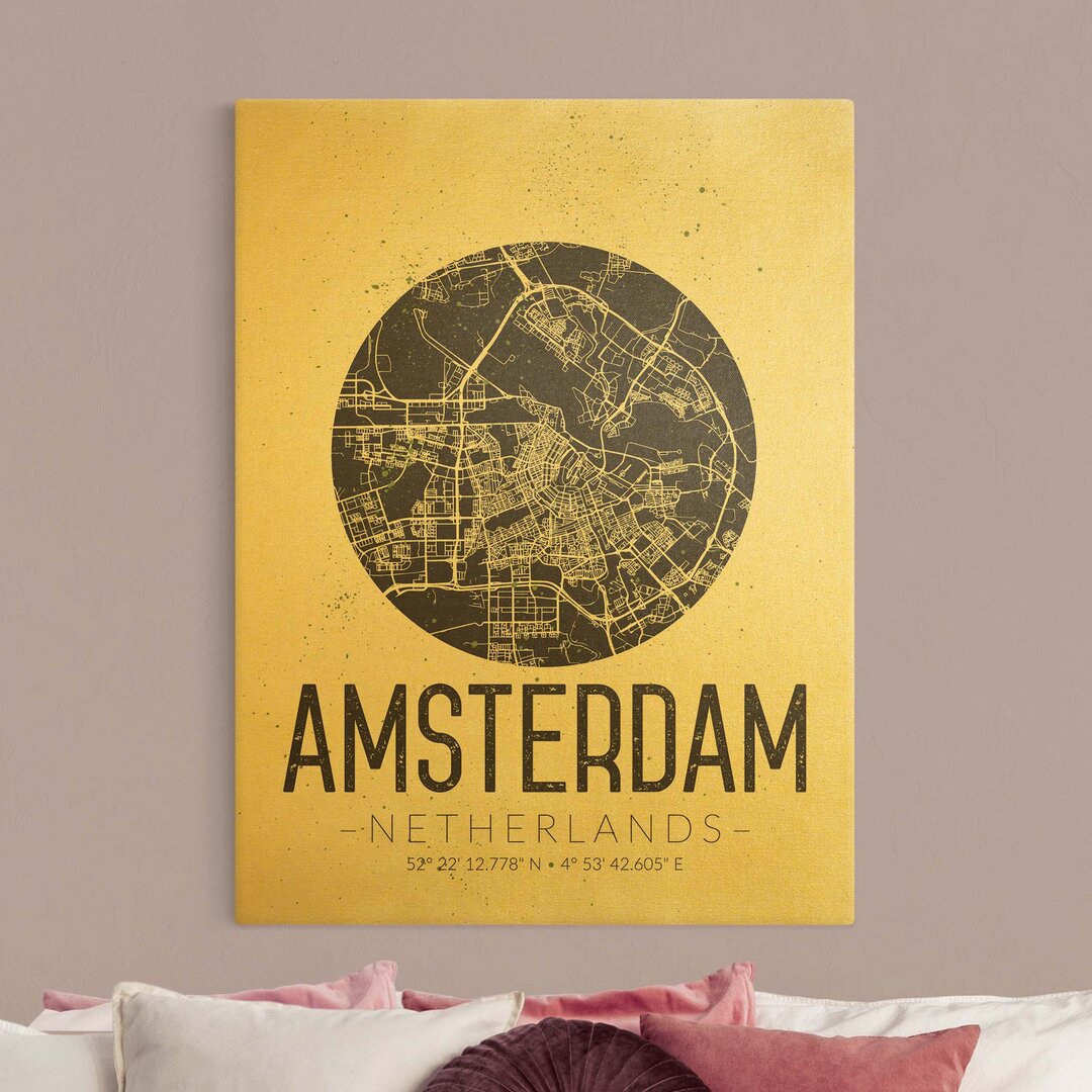 Leinwandbild Stadtplan Amsterdam - Retro