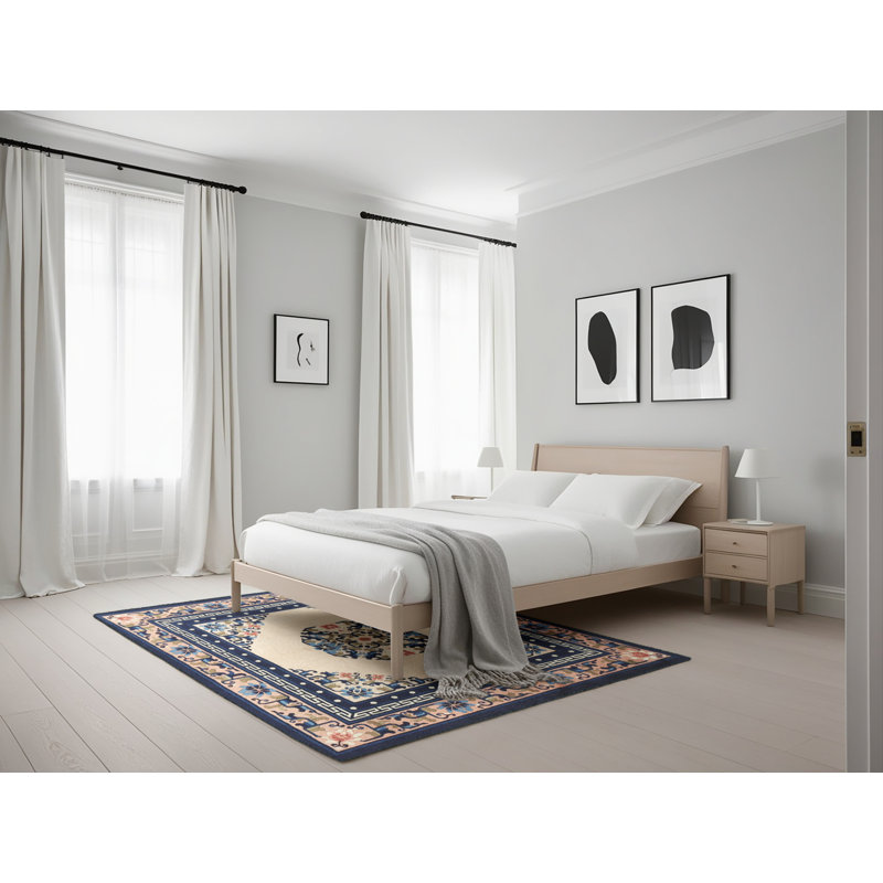 Tapis traditionnel bleu / beige Fuse, Rectangle 5 pi x 7 pi