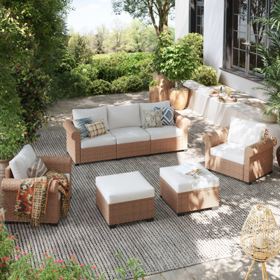 7 - Person Outdoor Wicker Seating Group With Cushions
