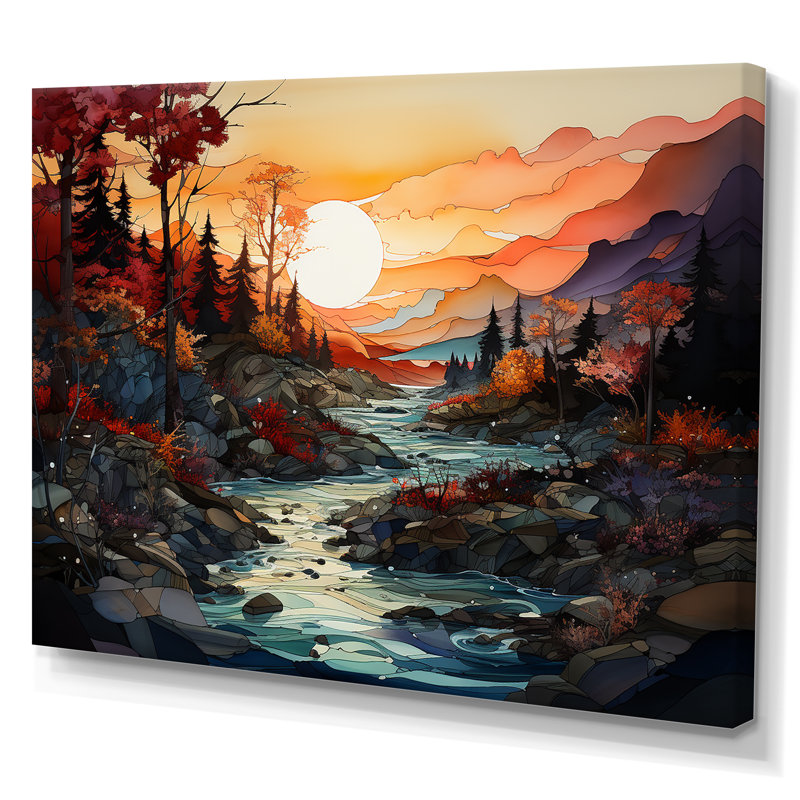 Coucher de soleil sur l'horizon coloré sur toile, H 30 po x l 40 po x P 1,5 po, Toile tendue
