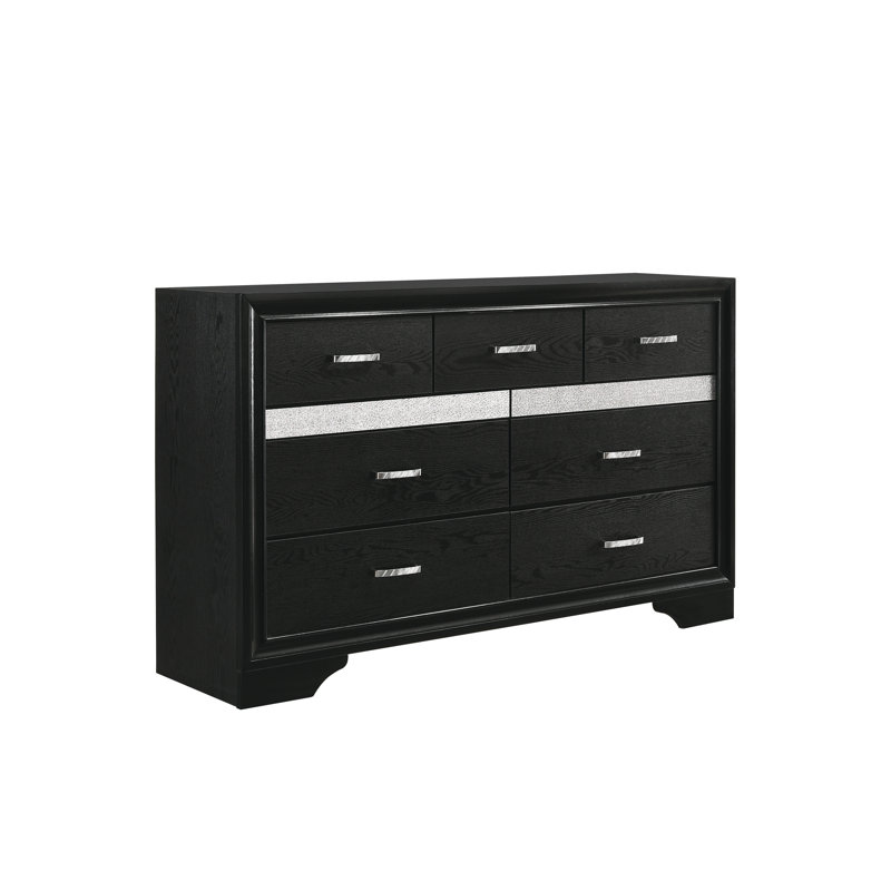 Commode double H 7 tiroirs H 63 po Hoya, Noir