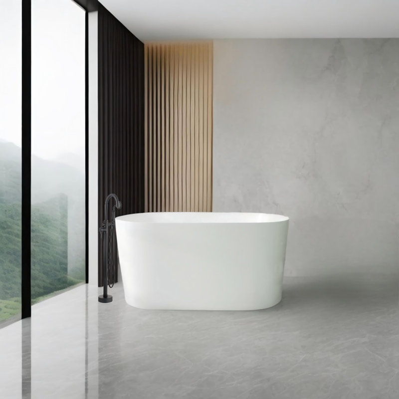 55" Acrylic Freestanding Bathtub, With Chrome Overflow And Pop-up Drain