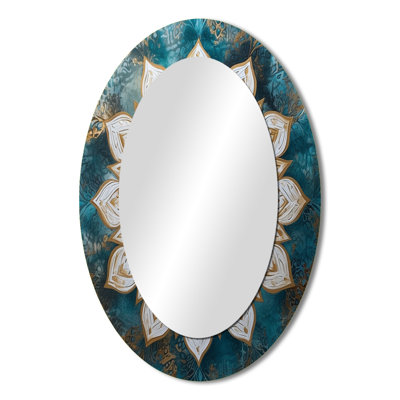 Teal And Gold Mandala II - Large Oval Wall Mirror On Metal