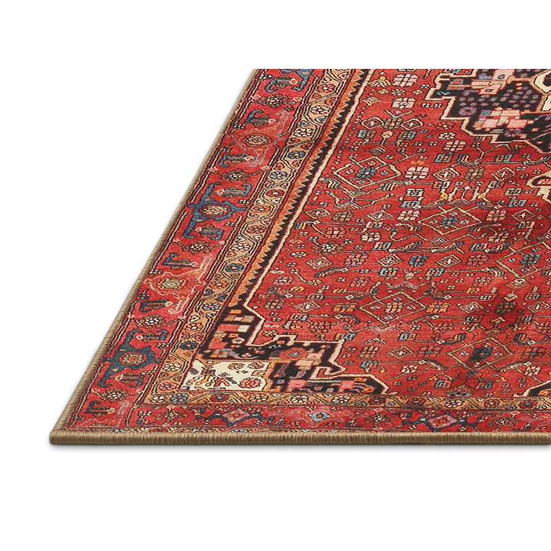 Tapis rouge/brun/beige traditionnel, Rectangle 2 pi x 5 pi