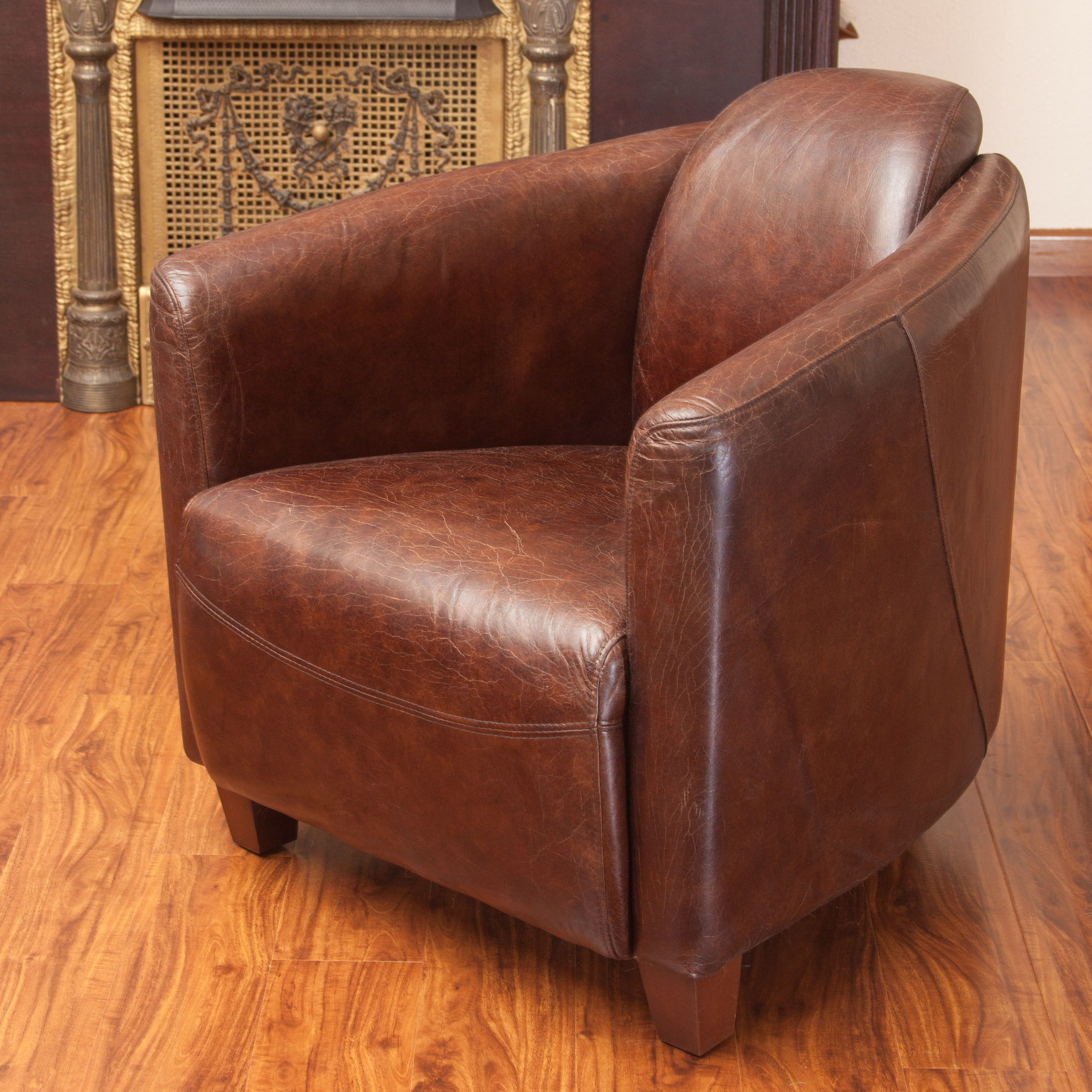 Top grain 2024 leather barrel chair