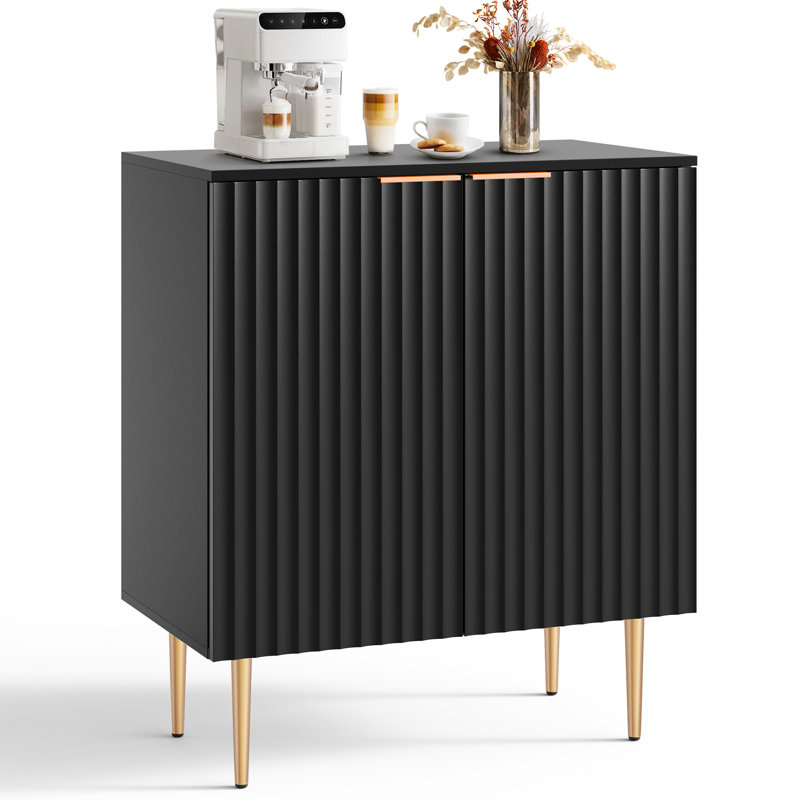 Rishaw 28.5" W Fluted 2-Door Accent Cabinet with Adjustable Interior Shelves, Black, 1