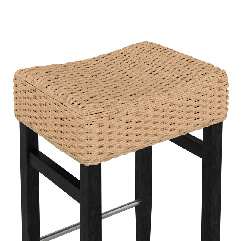 Harvey Rattan Bar Stool, Bohemian Counter Height Stool With Woven Seagrass Seat, Solid Wood Legs, And Metal Footrest Seagrass