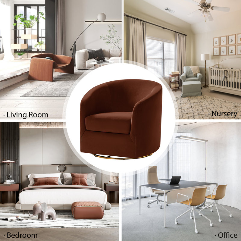 Fauteuil d'appoint pivotant en velours Altheimer, Brique brûlée