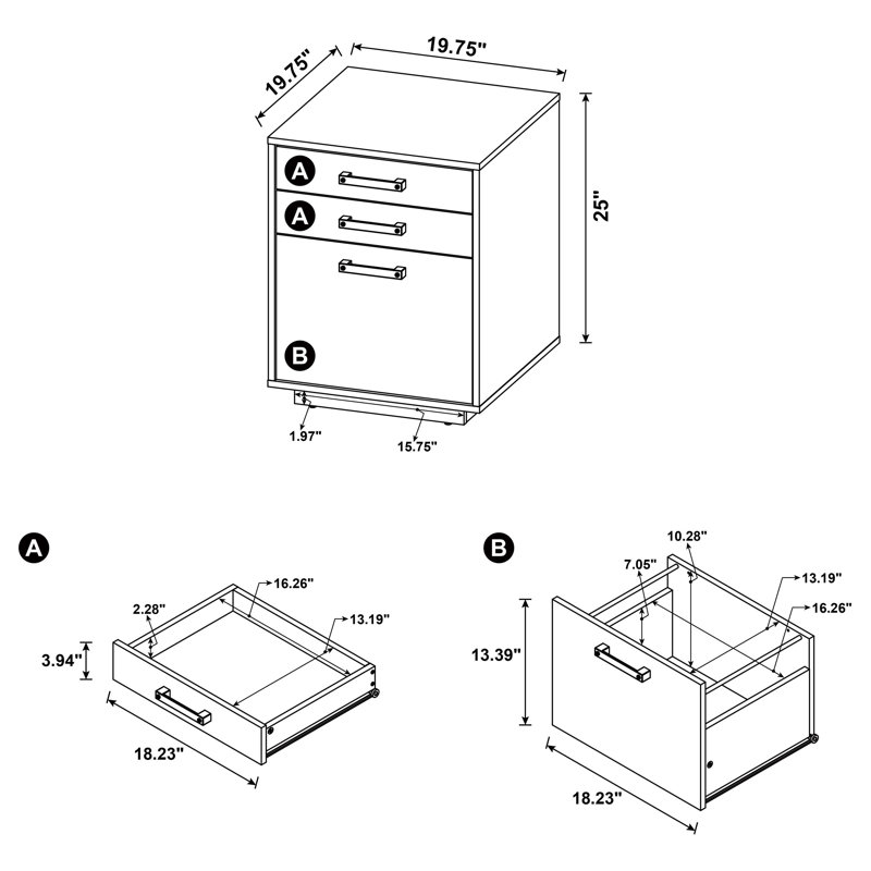 19.75'' 3-Drawer Home Office File Cabinet