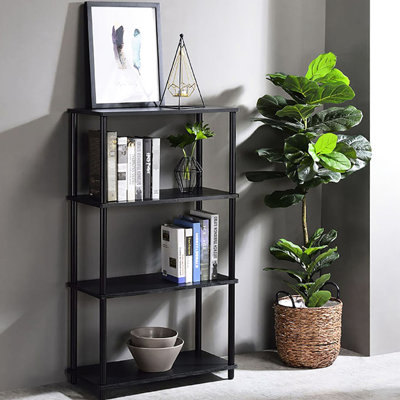 Black Bookshelf With 4 Open Back Metal Shelves - Stylish And Practical 44.5 Inches High Versatile For Various Items