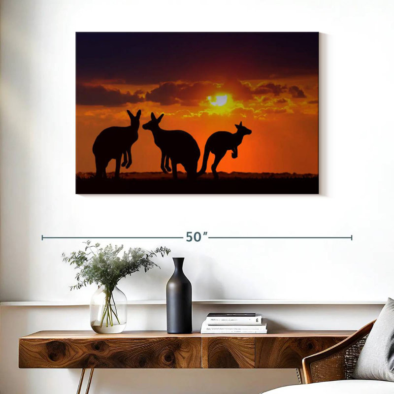 Safari kangourous au coucher du soleil, H 26 po x l 39 po