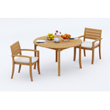 3 Seats 4 Pcs Grade-A Teak Wood Dining Set: 52" Round Table And 3 Travota Stacking Arm Chairs #11TV1103