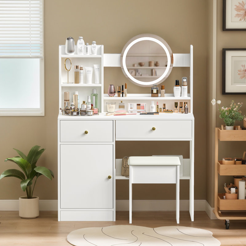 Bureau de coiffeuse avec miroir et lumières