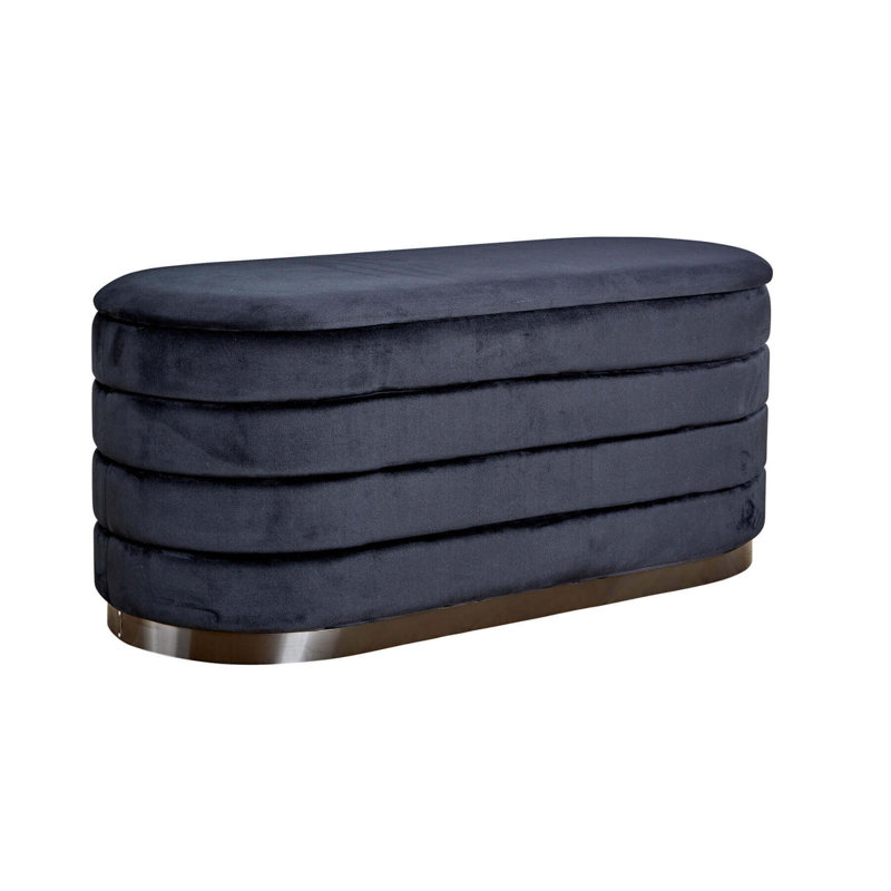 Adheen 111cm Wide Velvet No Pattern Standard Ottoman with Storage, Black