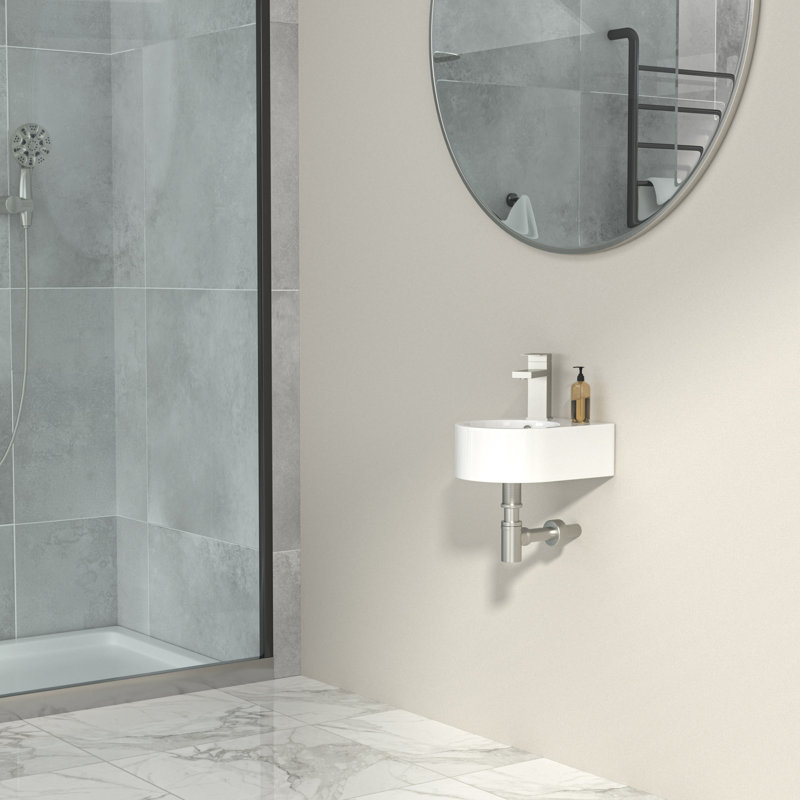 Lavabo de salle de bain mural mural en céramique blanche avec trou pour robinet L 10 po x l 13 po