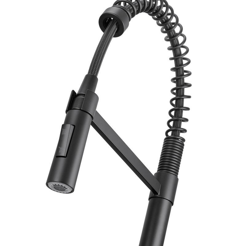 Ruvati Seneca Single Handle Pull Down Spiral Spring Kitchen Faucet with Sprayer in Matte Black, Brushed