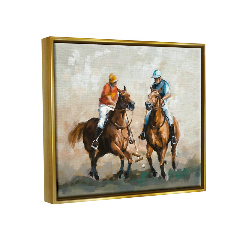 Peinture équestre de joueurs de polo sur bois par Ziwei Li, peinture, H 25 po x l 31 po x P 1,7 po