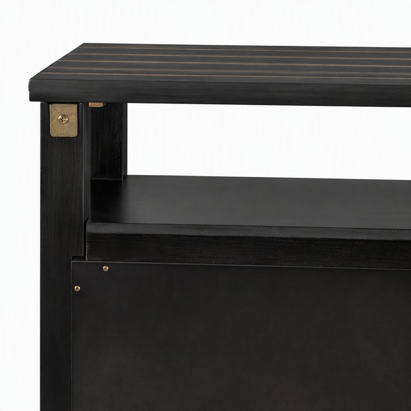Buffet en bois avec rangement à 3 portes, poignées en métal et rivets métalliques apparents, Noir