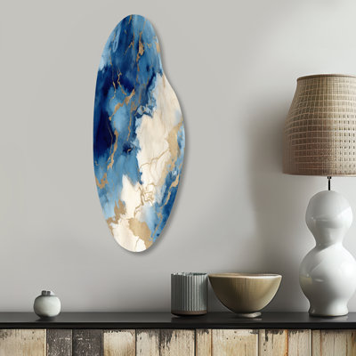 Robbin - Fractals Asymmetrical Metal Wall Decor, Blue Curved Metal Art Print