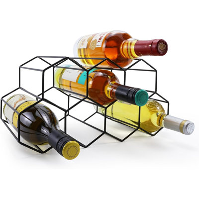 9 Bottles Black Wine Racks Countertop,2 Tiers Meta Wine Holderl ...