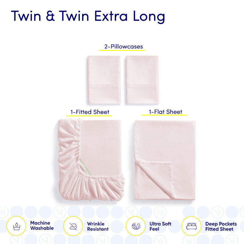 Ensemble de draps luxueux en microfibre douce avec taies d'oreiller en prime, Rose pâle