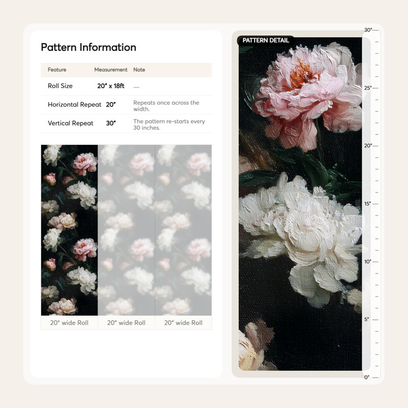Papier peint floral pivoines, affiche murale rétro