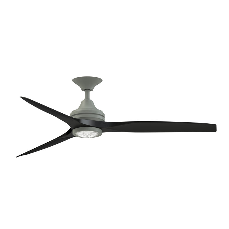 Spitfire 60 inch Indoor/Outdoor Ceiling Fan with Brushed Satin Brass LED Light Kit - Black with Black Blades, Black