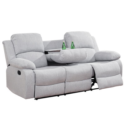 3-Seater Recliner Sofa Chair, Home Theater Sofa with Flipped Backrest and Cupholder, Linen, White