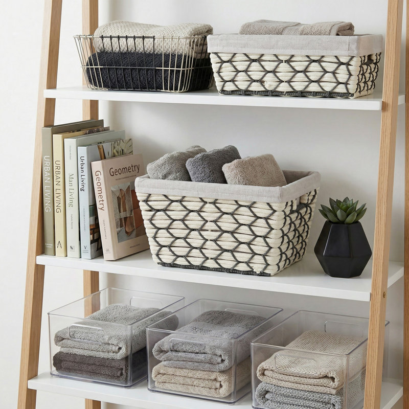  Small Cotton Rope Woven Tote In White, 7.8" H x 9.8" W x 11.8" D