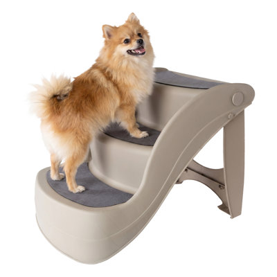 Escalier pliable pour petits chiens et chats PETMAker - 3 marches intérieures / extérieures antidérapantes pour animaux de compagnie avec goupilles de sécurité pour lit, canapé et voiture, accès facile pour les chiots, les animaux de compagnie et les petits animaux (brun clair)